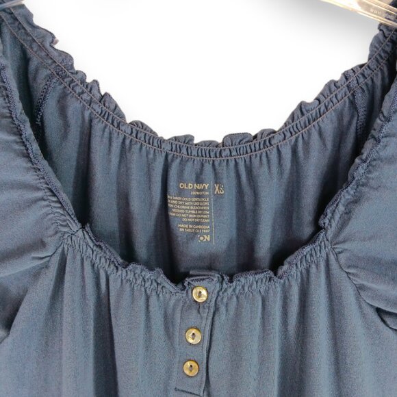 OLD NAVY- Women's Top-X SM-Shirred waist-Short sleeve-Blue-Casual-Summer-Loose - Picture 3 of 9